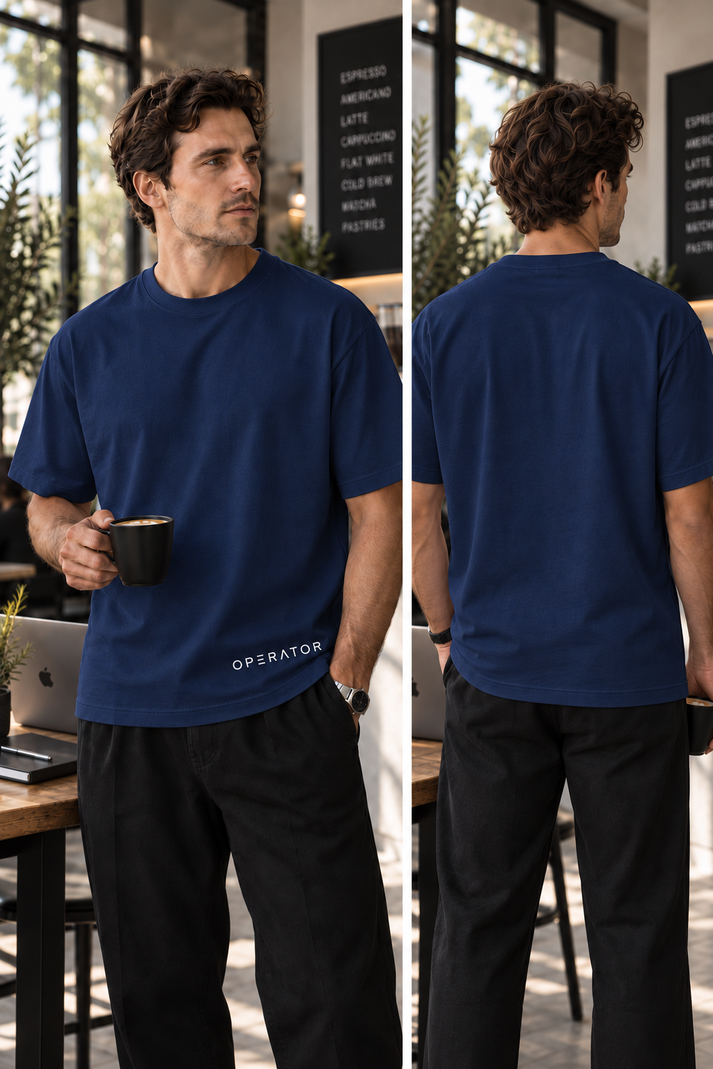 Operator hem logo T-shirt in navy blue
